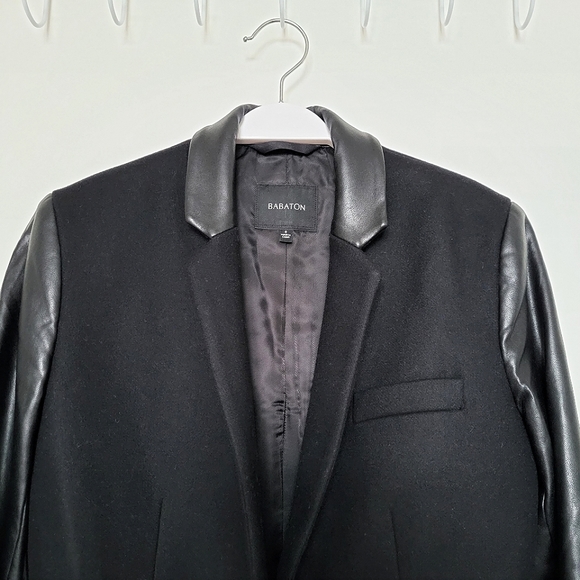 Aritzia Babaton Black Wool Cashmere Blend Vegan Leather Fred Blazer - Picture 4 of 13